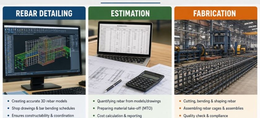 Difference Between Rebar Detailing, Estimation & Fabrication