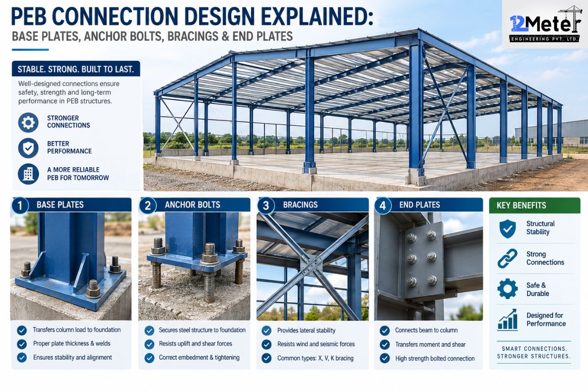 PEB Connection Design Explained Base Plates, Anchor Bolts, Bracings & End Plates